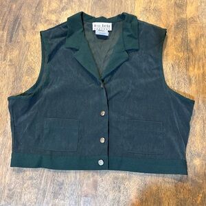 Miss Dorby Petites Vintage Faux Suede Vest | Green Button Front